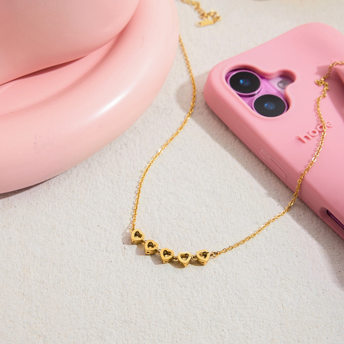 18K Gold Starry Hearts Double Chain Layered Necklace Set