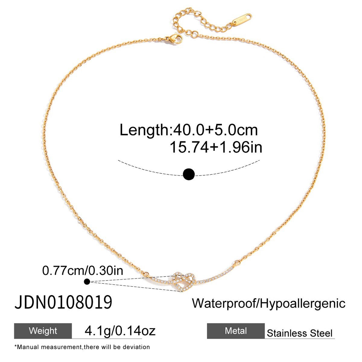 18K Gold Heart Knot Bling Dainty Pendant Necklace