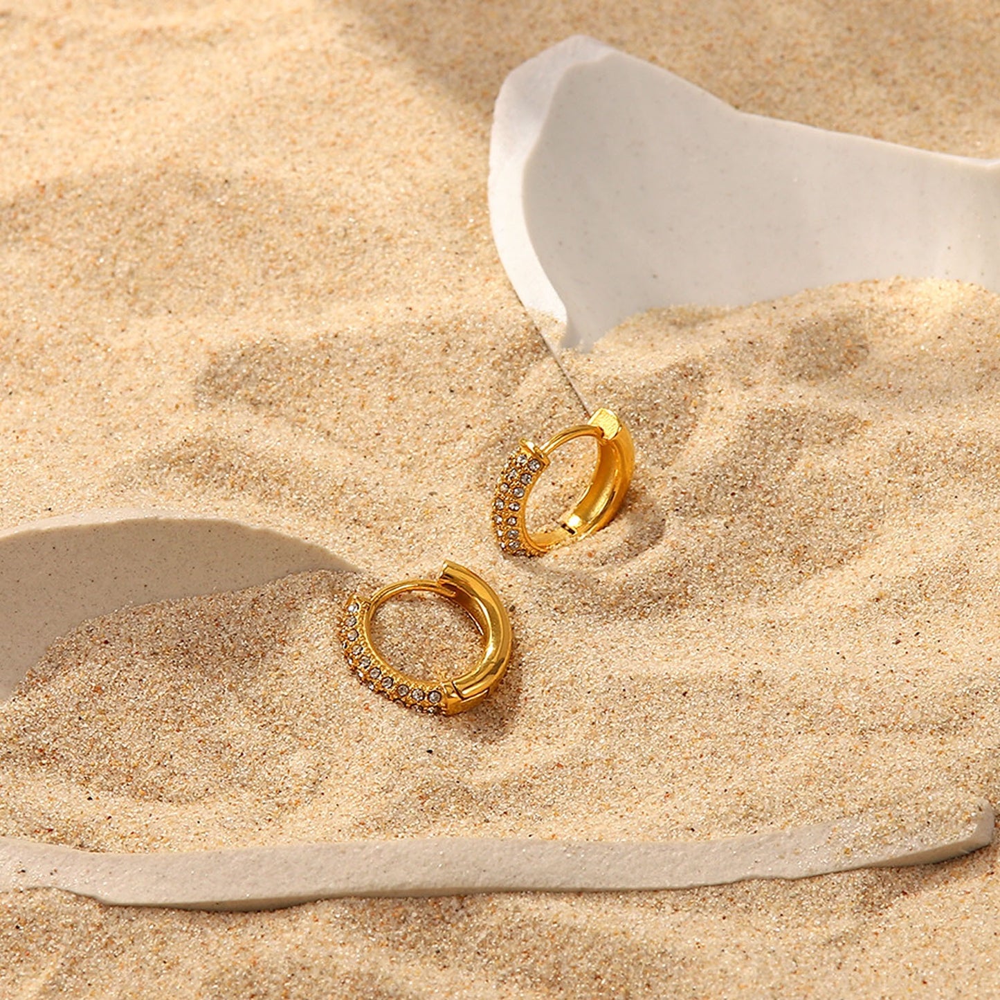 18K Gold Minimalist Bling Small Hoop Huggie Earrings