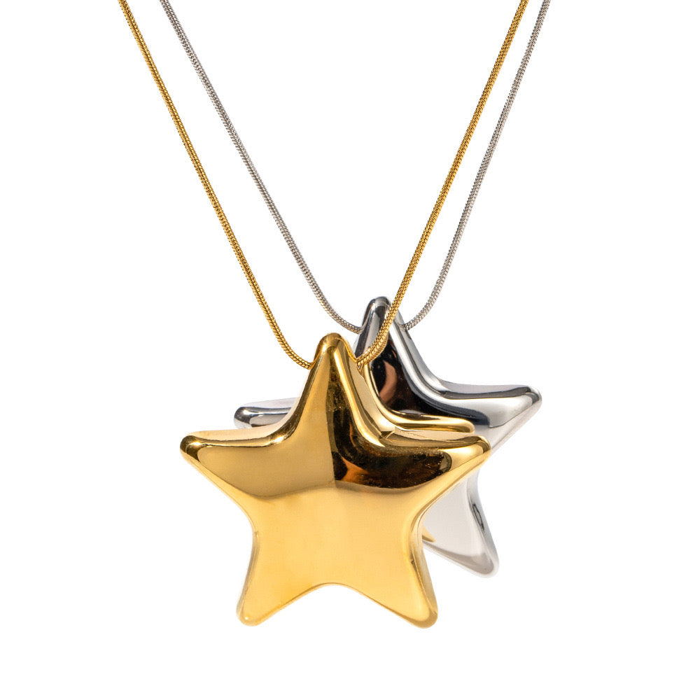 18K Gold Bright Star Pendant Statement Necklace