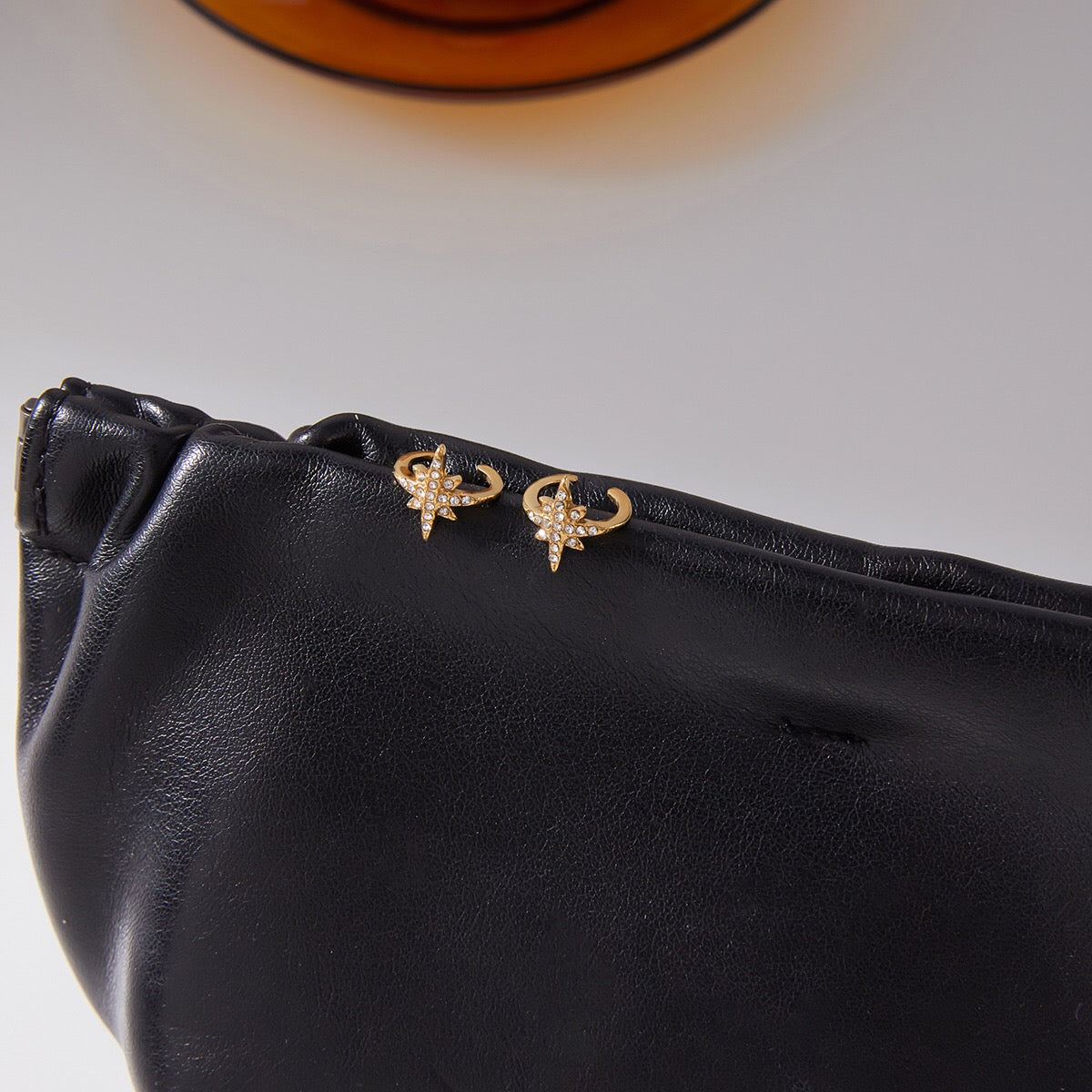 18K Gold Cosmic Charm Huggie Dangle Earrings Star Ear Cuff Set