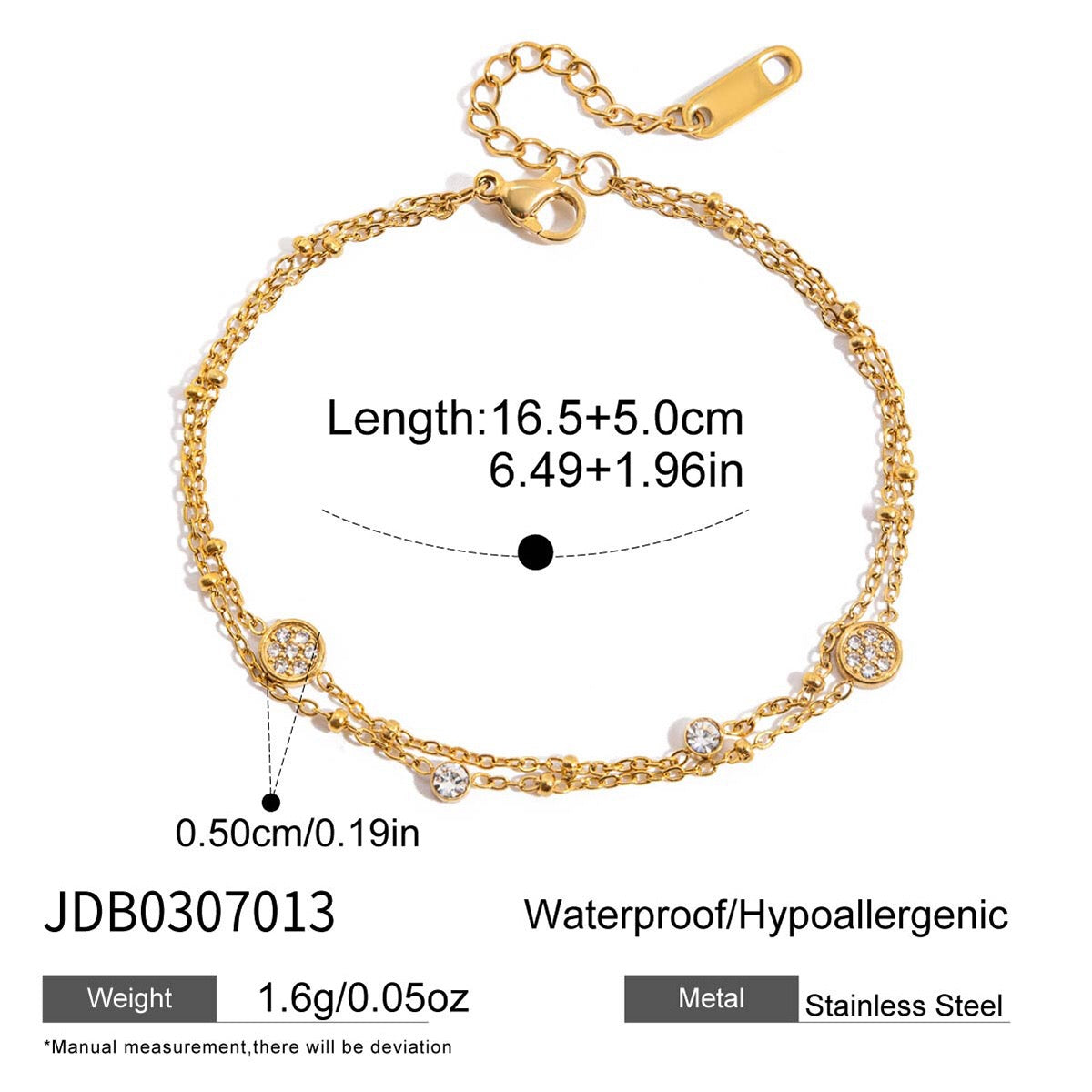 18K Gold Moonkiss Double Chain Heart Dainty Bracelet Stacks