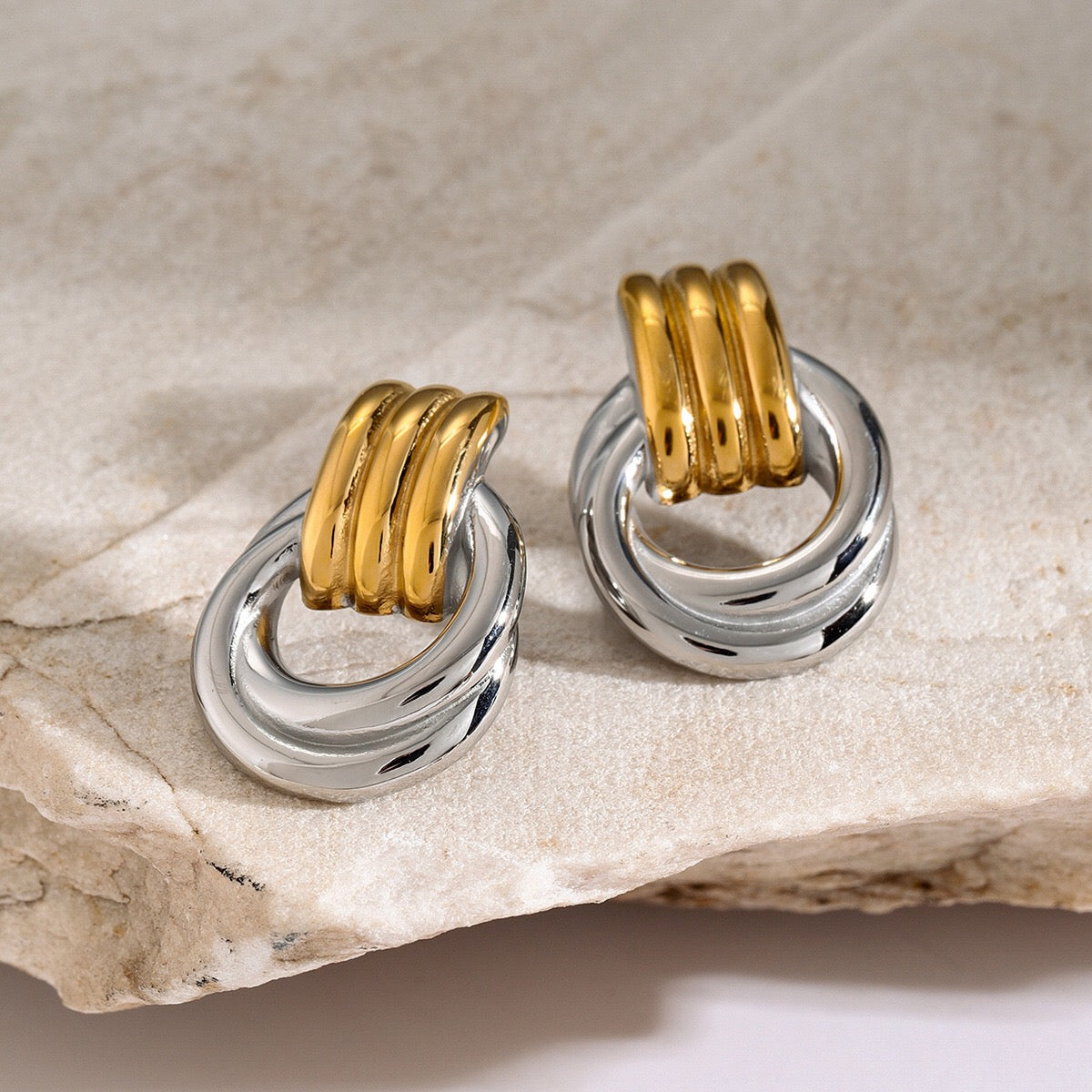 18K Gold Trendy Geometric Statement Stud Earrings
