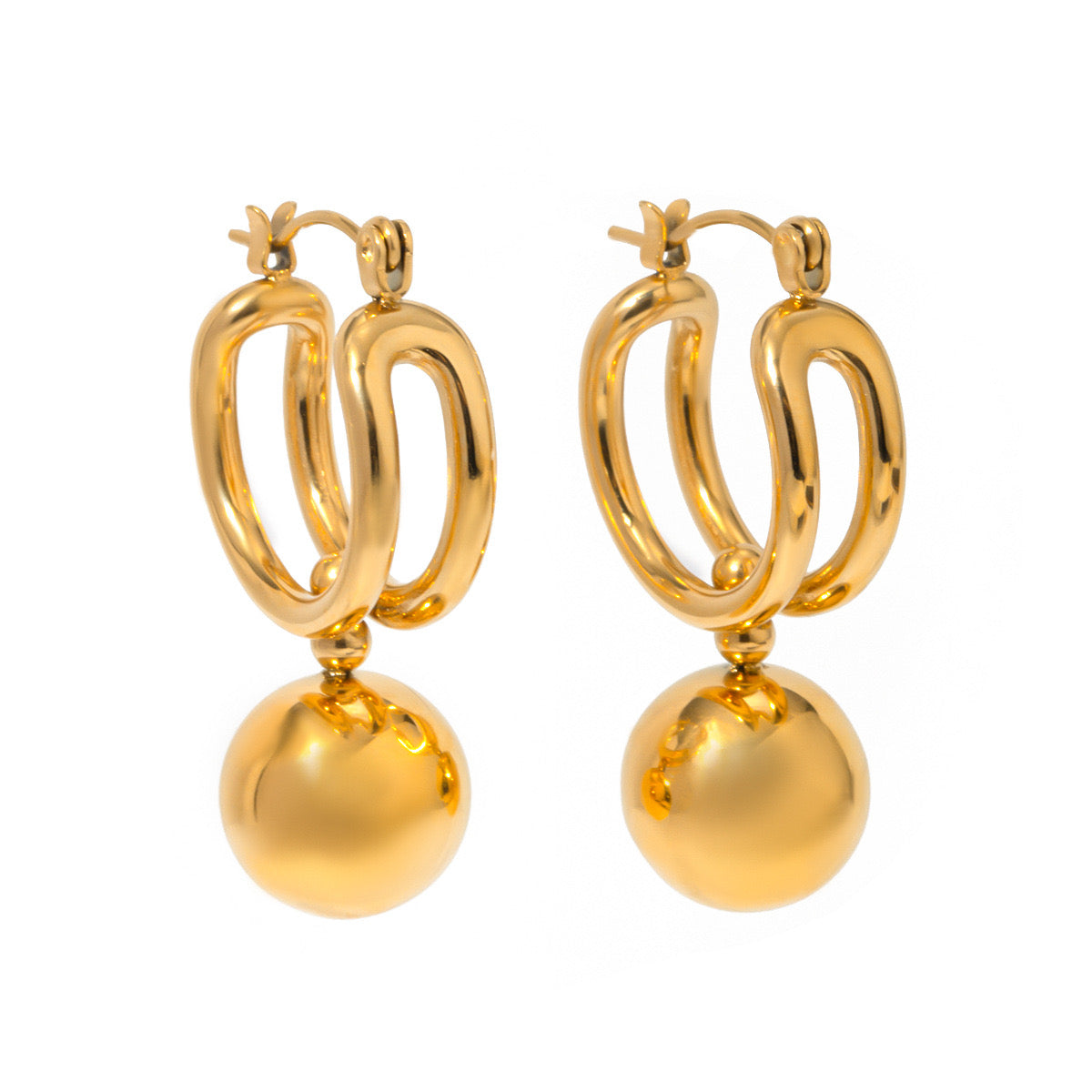18K Gold Slideable Ball Drop Dangle Huggie Earrings
