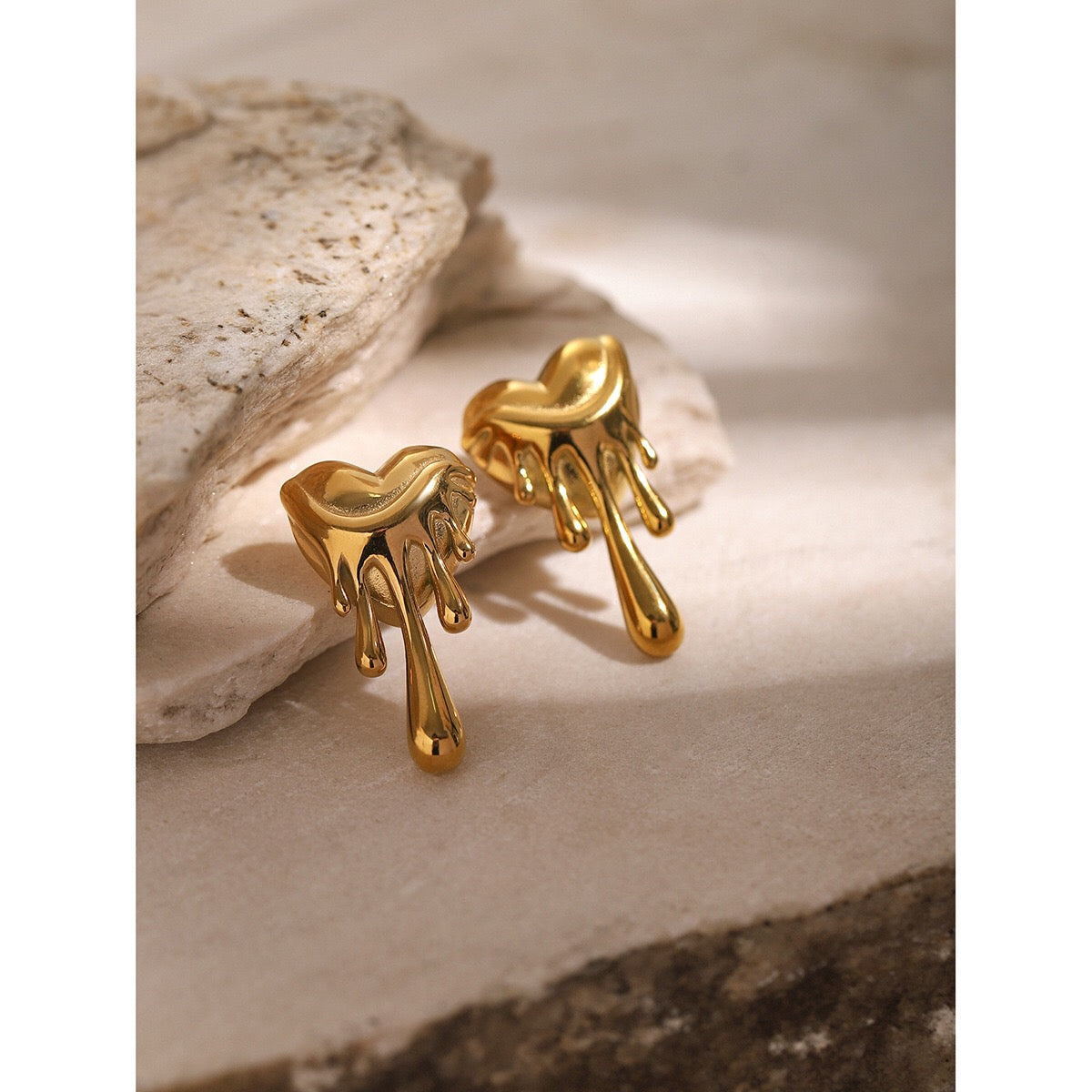 18K Gold Melting Heart Statement Stud Earrings