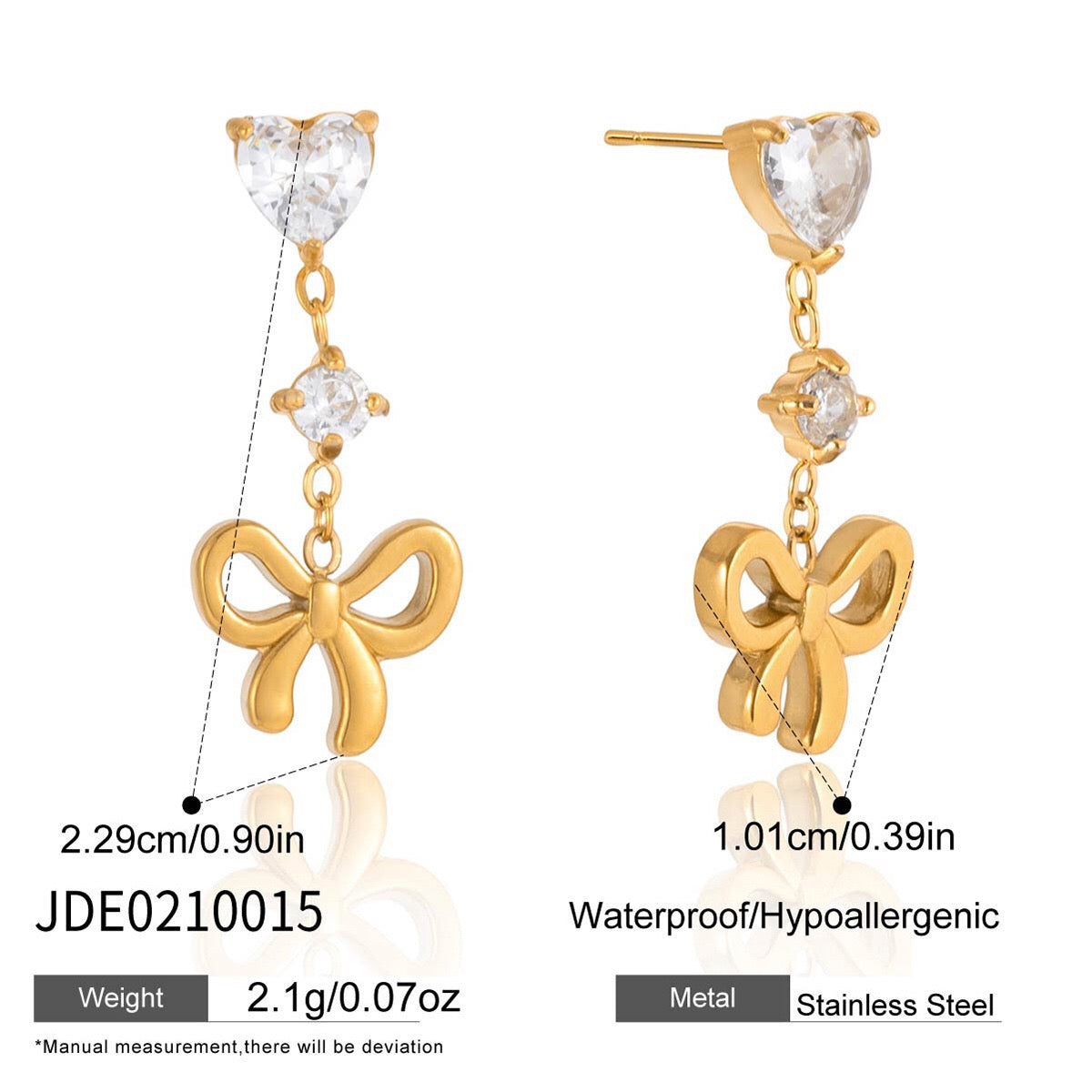18K Gold Little Bow Charm Dangle Stud Earrings