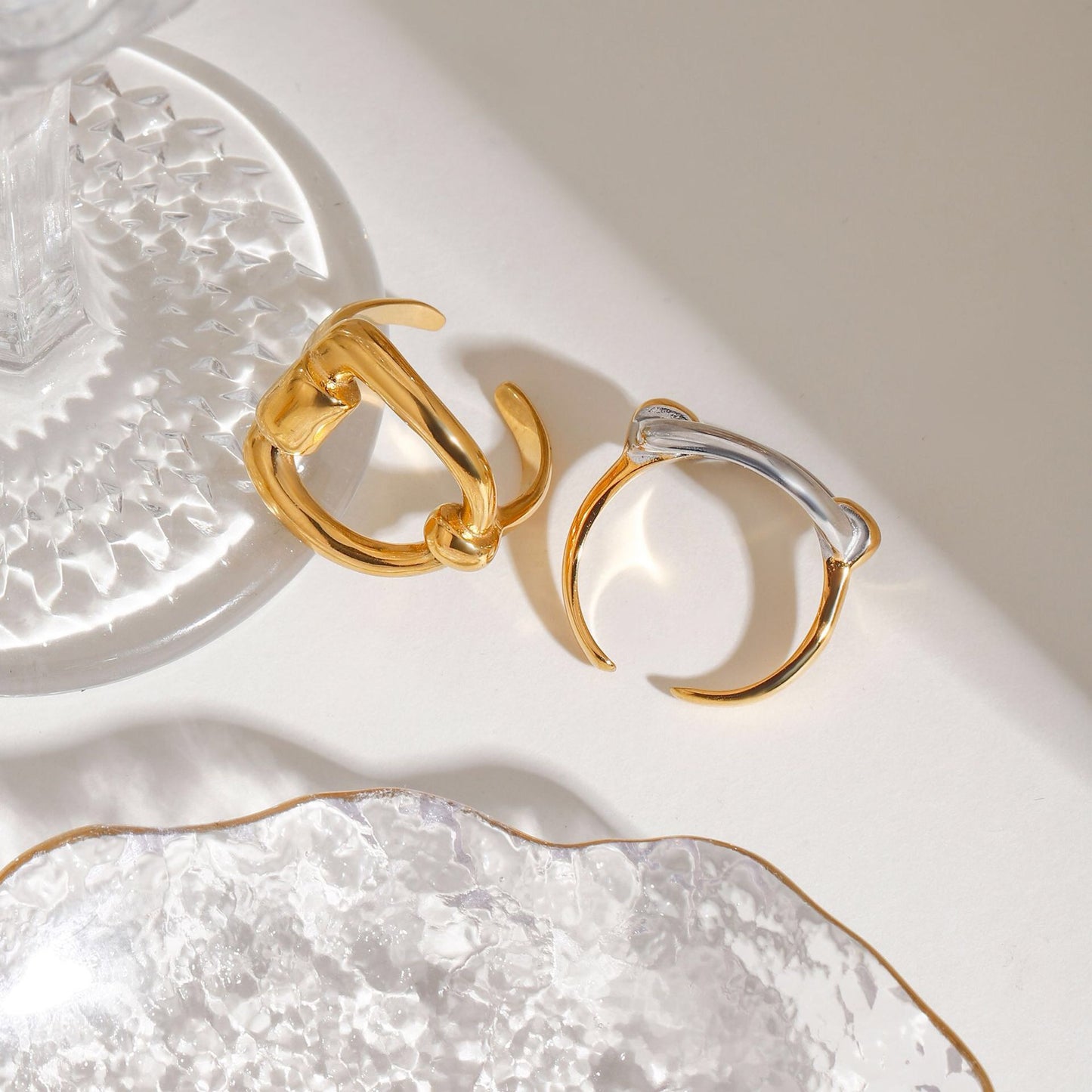 18K Gold and Silver Two Tone Geometric Statement Ring