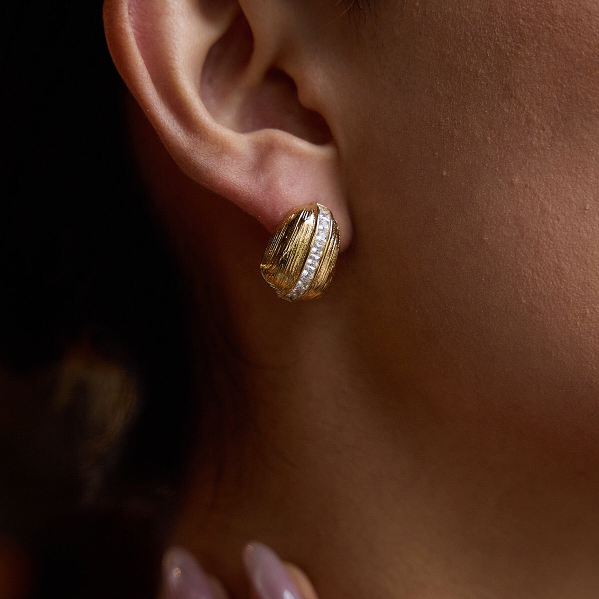 18K Gold Bling Coffee Bean Statement Stud Earrings