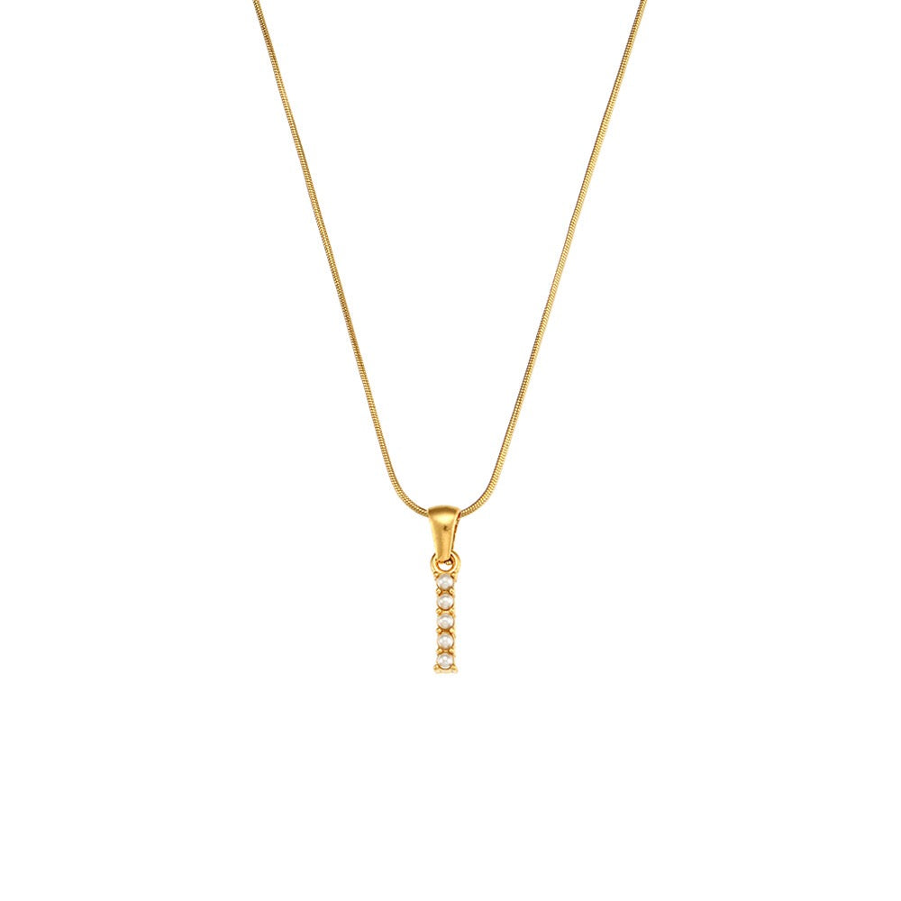 18K Gold Pearl Initial Pendant Necklace