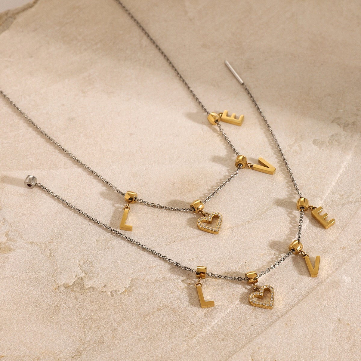 18K Gold Two Tone LOVE Pendant Heart Bracelet