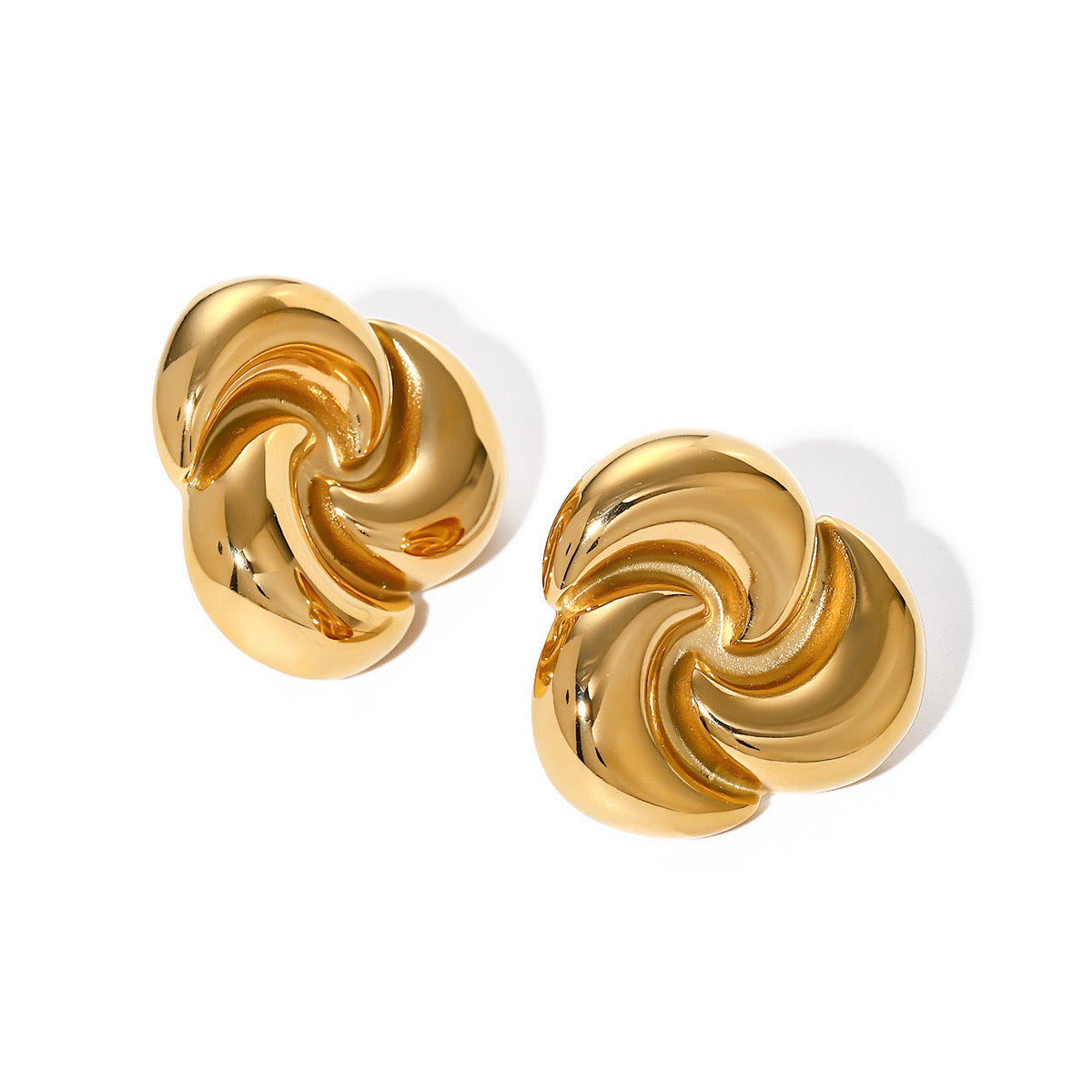 18K Gold Geometric Flower Statement Stud Earrings