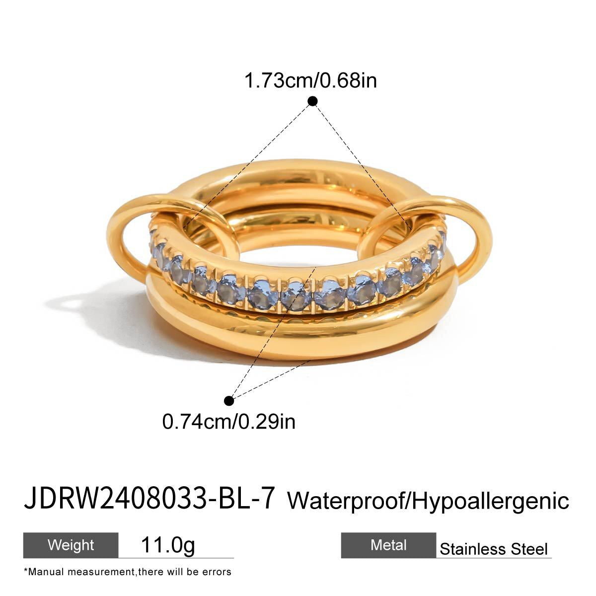 18K Gold Double Link Connected Stacking Pave Ring