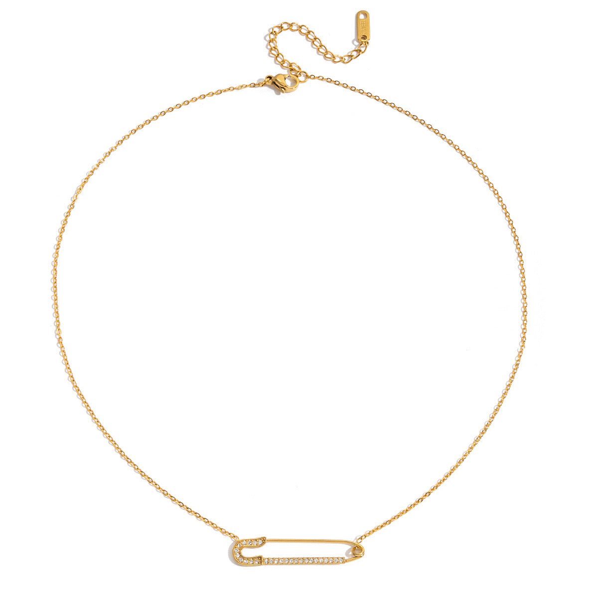 18K Gold Safety Pin Pendant Dainty Chain Layered Necklace Set
