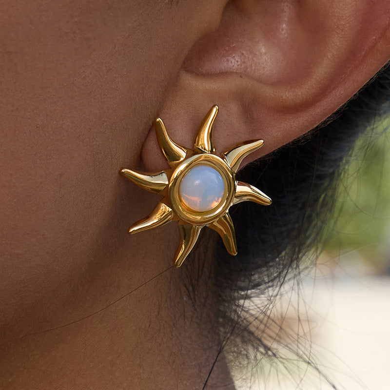 18K Gold Opal Forever Sun Statement Stud Earrings