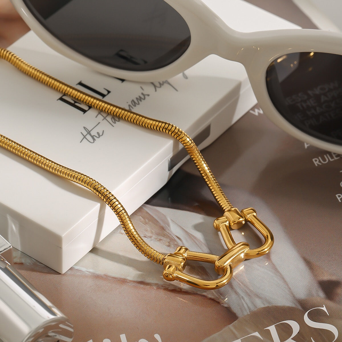 18K Gold Cuffed Pendant Statement Necklace