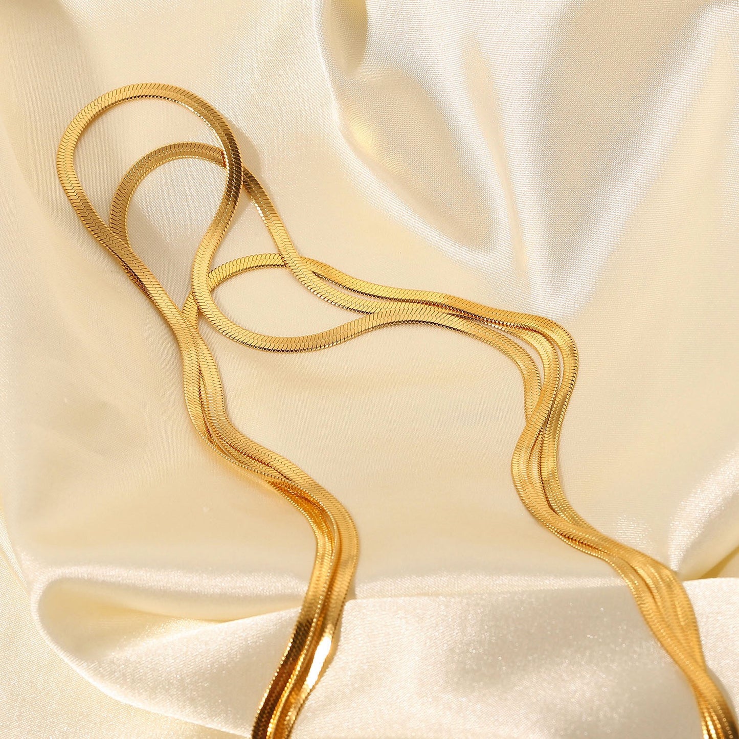 18K Gold Herringbone Snake Chain Layered Necklace Set