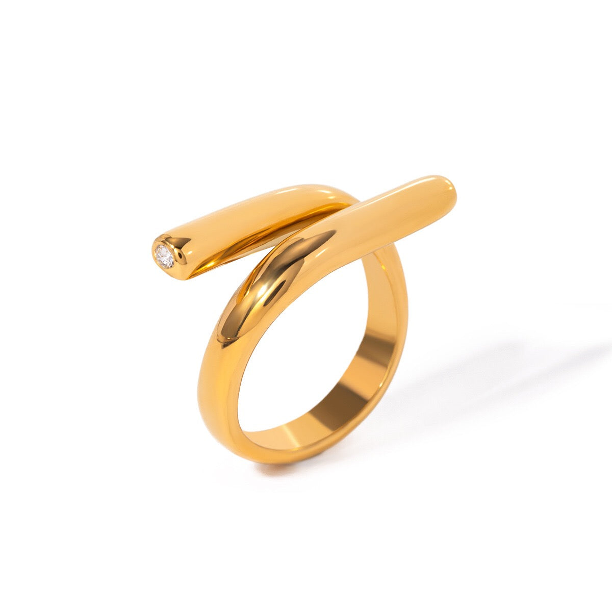 18K Gold Untamed Abstract Geometric CZ Stacking Ring