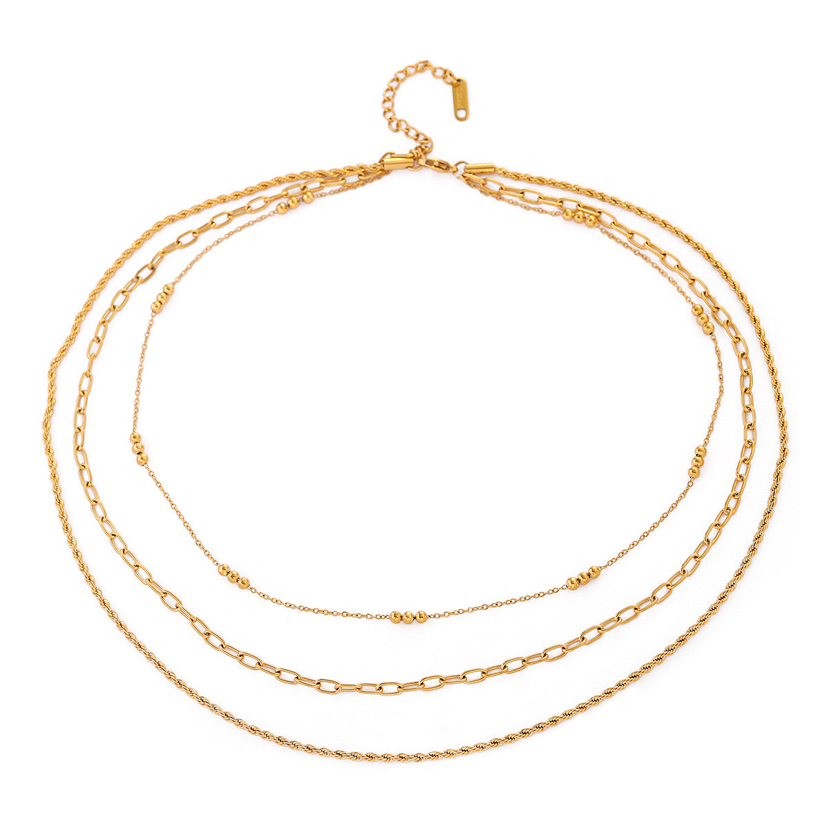 18K Gold Paperclip Rope Chain Beaded Layered Necklace Set