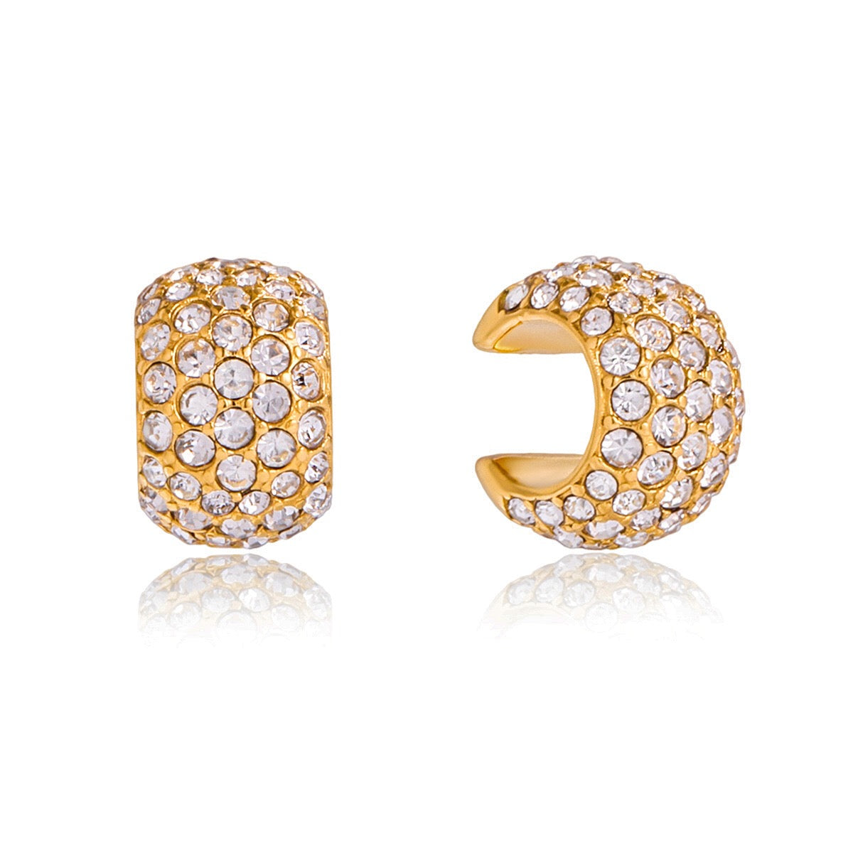 18K Gold Diamond Fever Huggie Earrings Ear Cuff Set