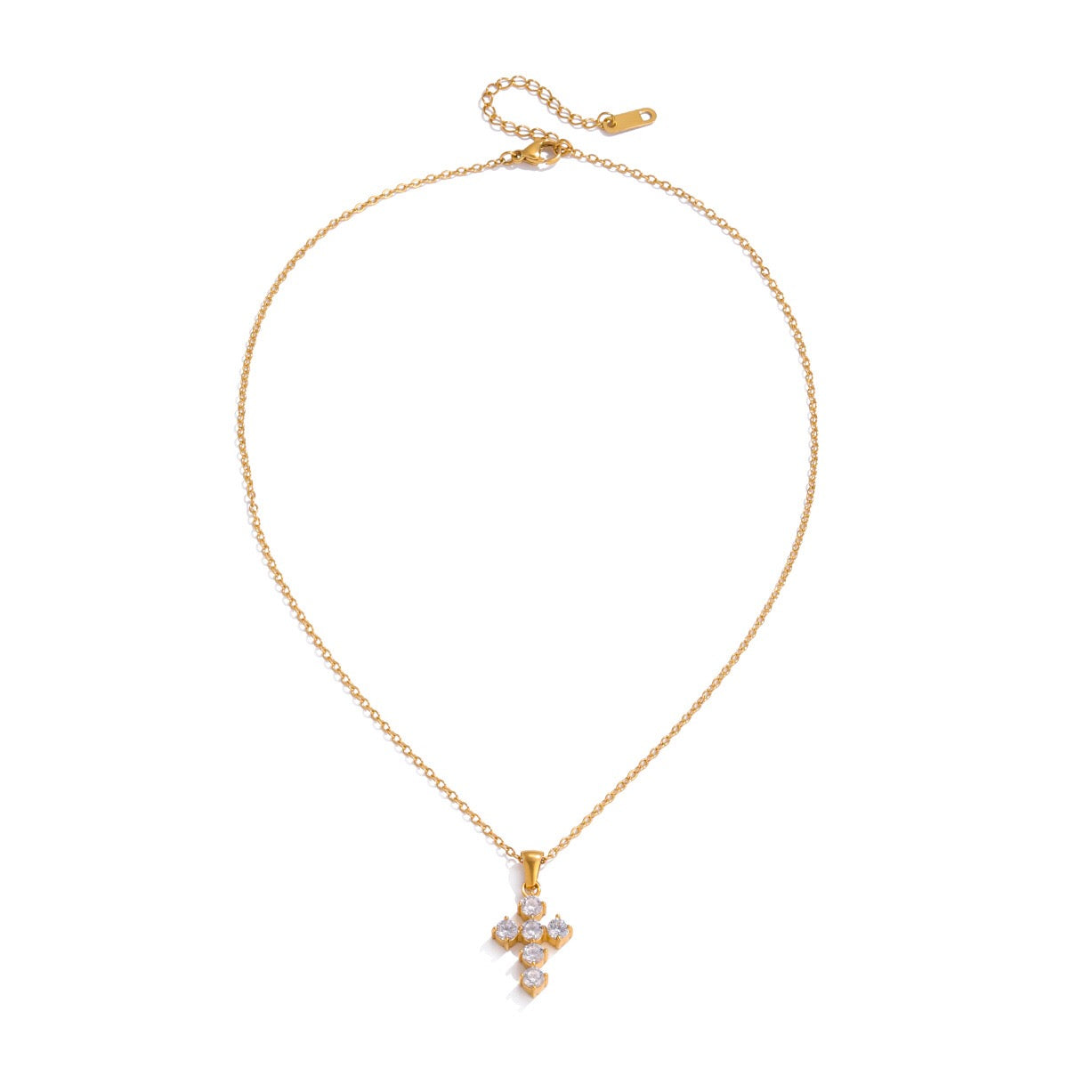 18K Gold Faith Minimalist Bling Cross Pendant Necklace