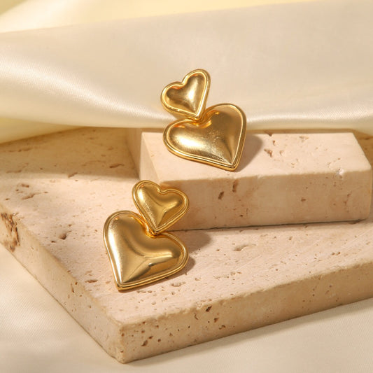 18K Gold Gilded Heart Drop Dangle Earrings
