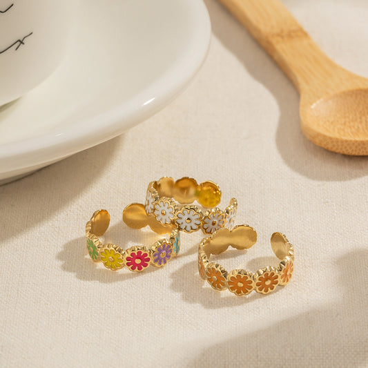 18K Gold Daisy Flower Color Band Ring