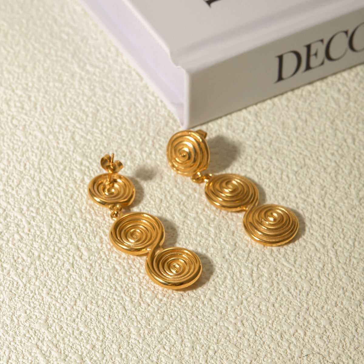 18K Gold Ocean Swirl Drop Dangle Earrings