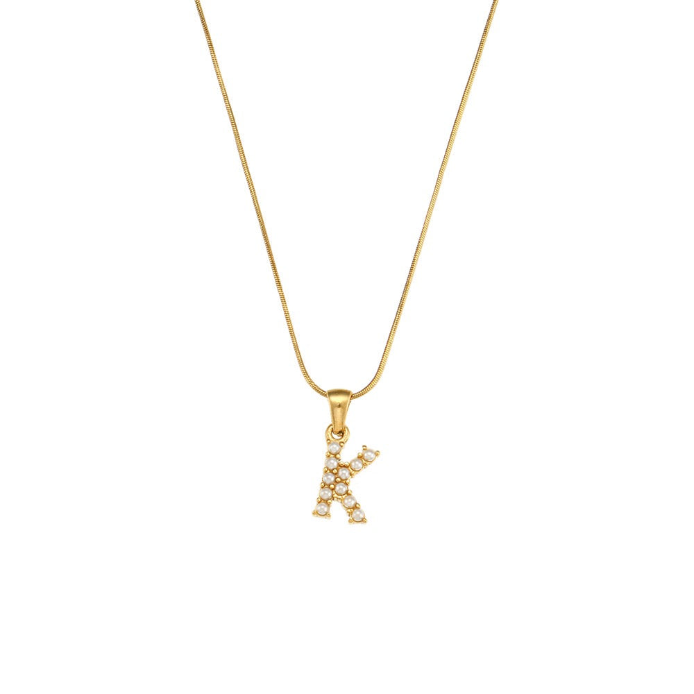 18K Gold Pearl Initial Pendant Necklace