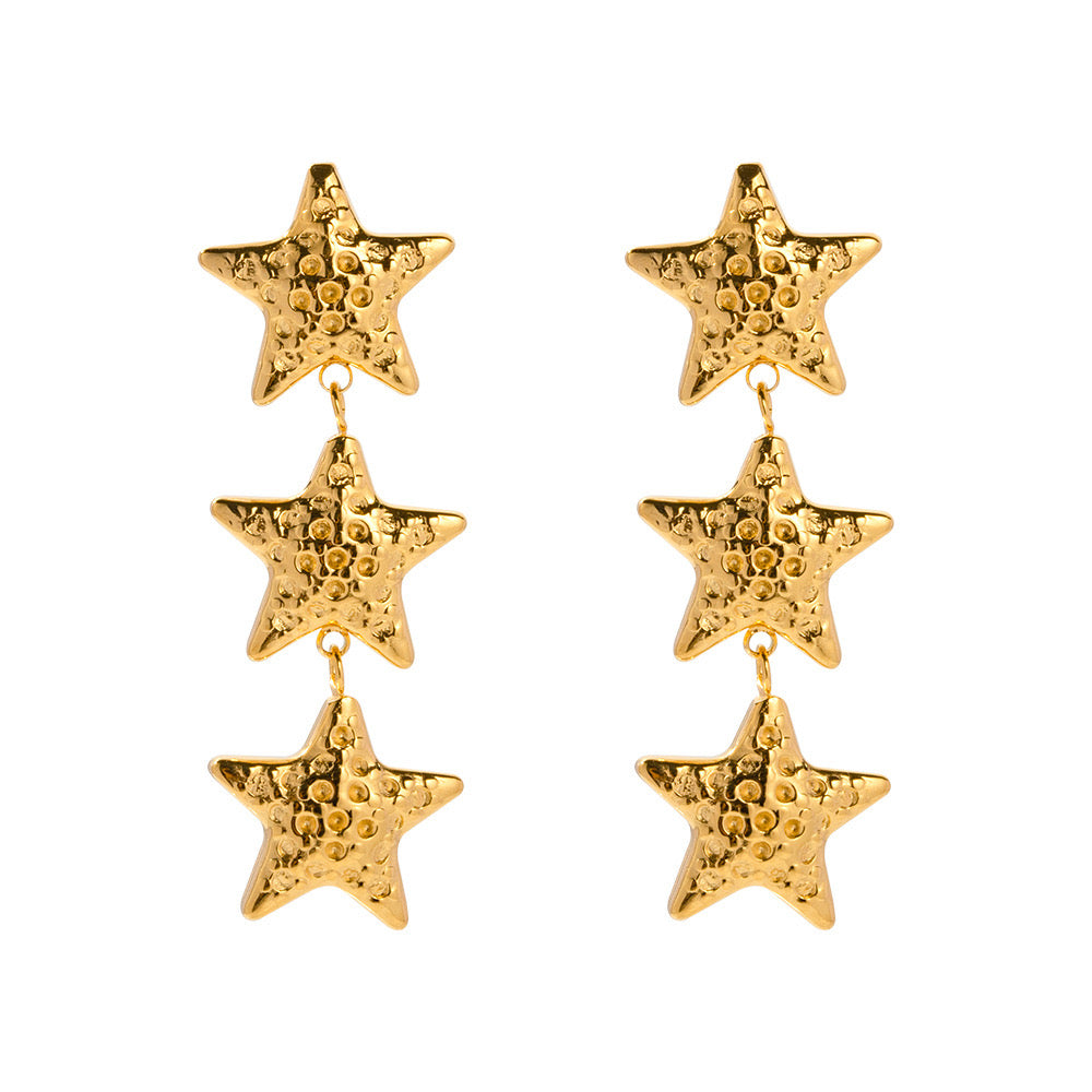 18K Gold Star Dangle Drop Earrings