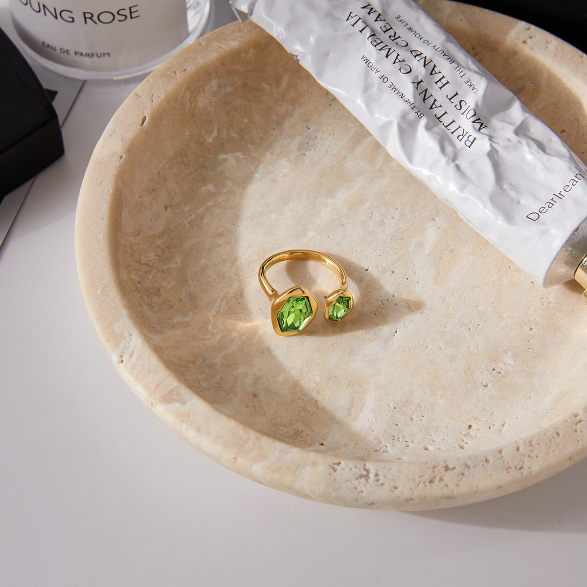 18K Gold Royal Emerald Green Statement Cuff Ring