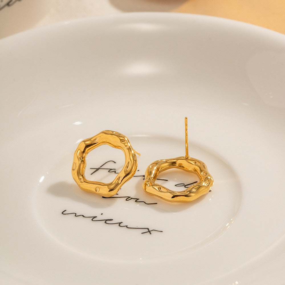 18K Gold Bubble Circle Stud Earrings
