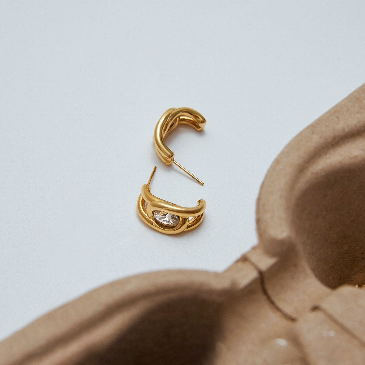 18K Gold Bling Statement Huggie Earrings Ear Cuff Set