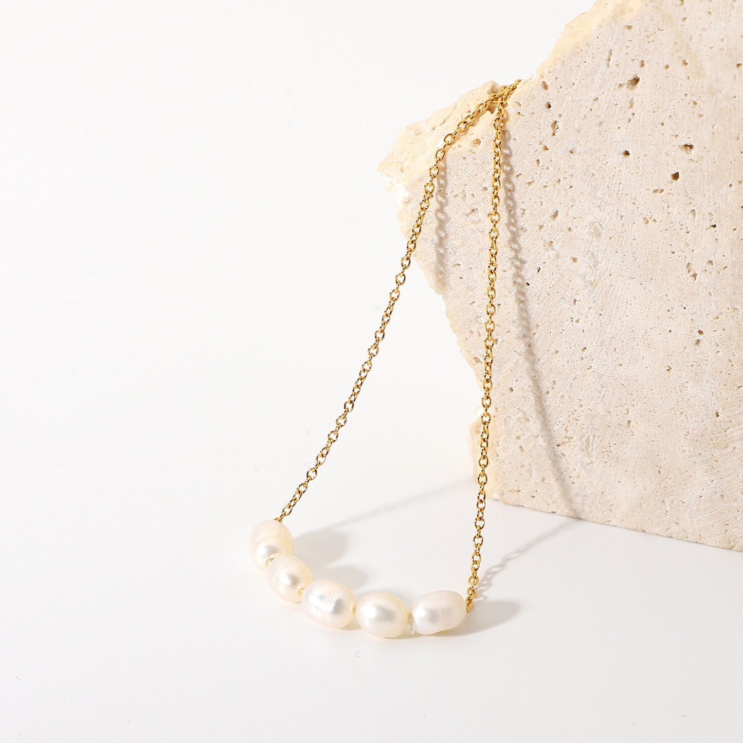 18K Gold Dainty Pearl Chain Necklace