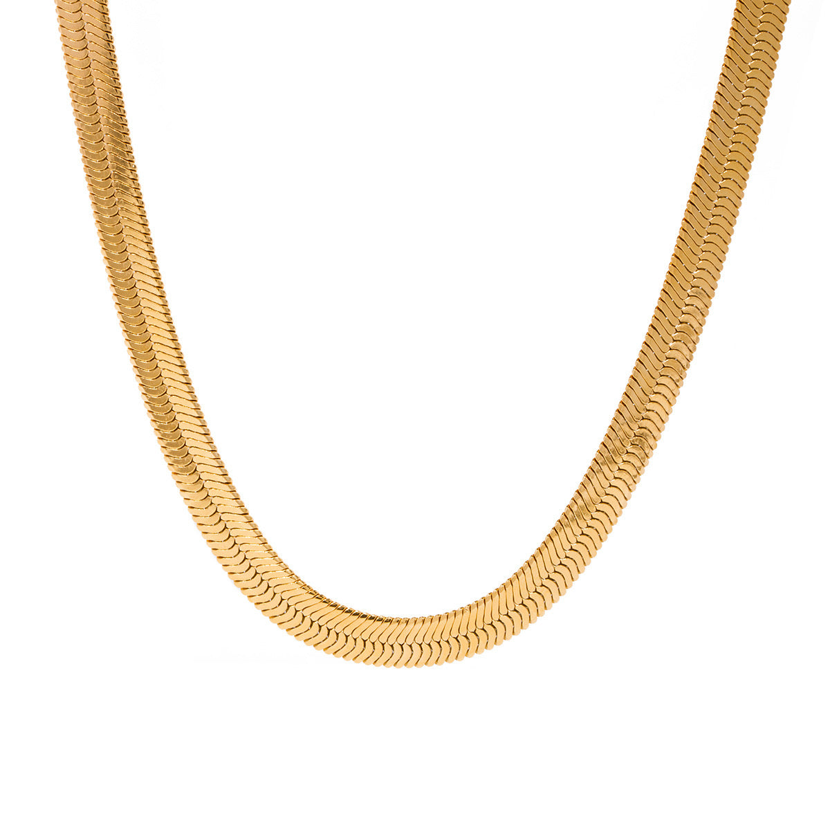 18K Gold Thick Herringbone Snake Chain Necklace