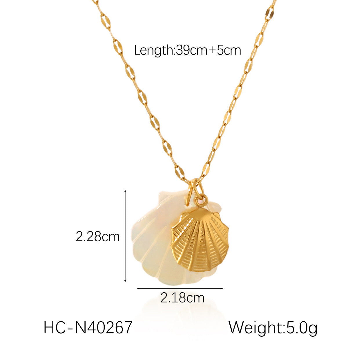 18K Gold Mother of Pearl Seashell Ocean Charm Pendant Necklace