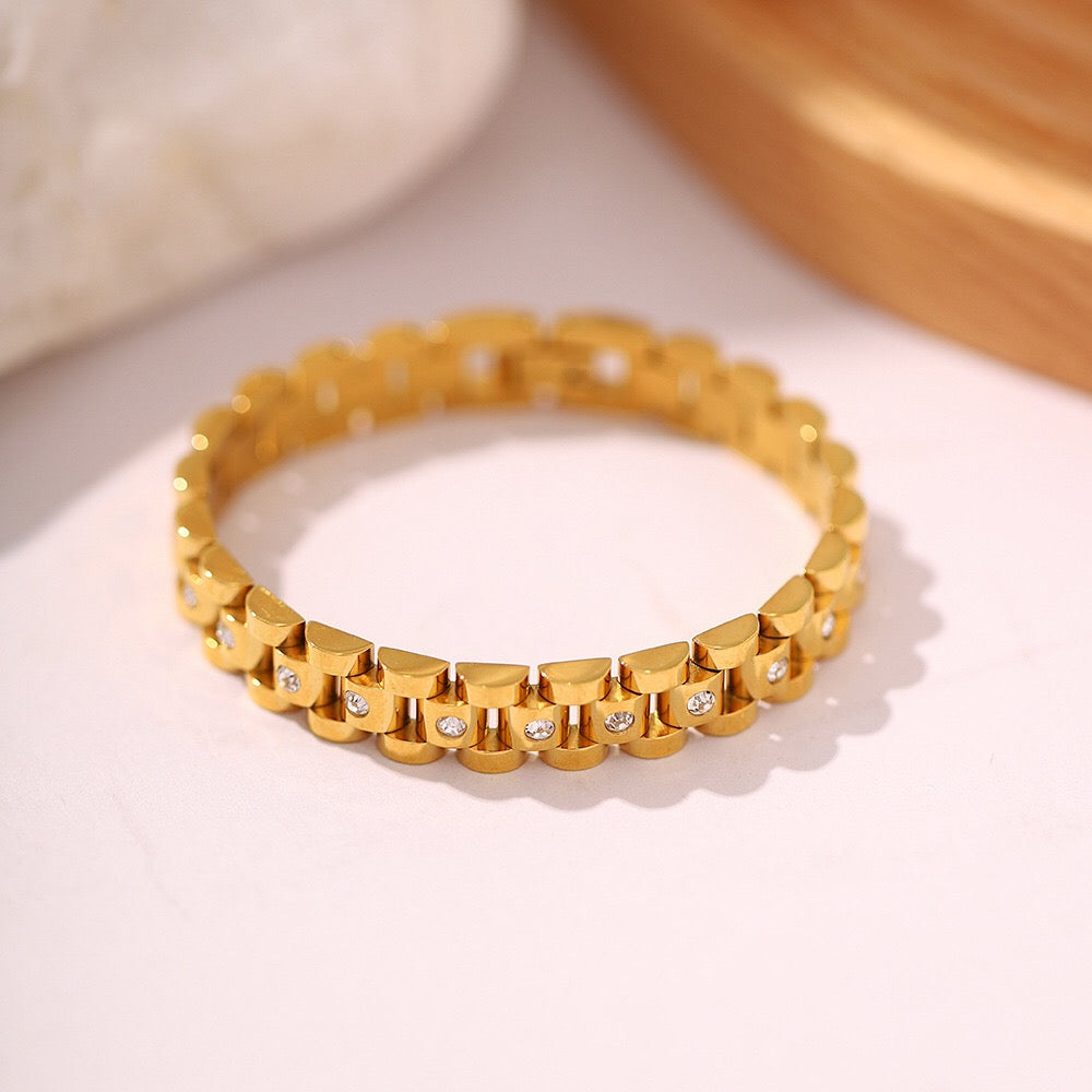 18K Gold Main Character Bling Watch Band Chain Bracelet