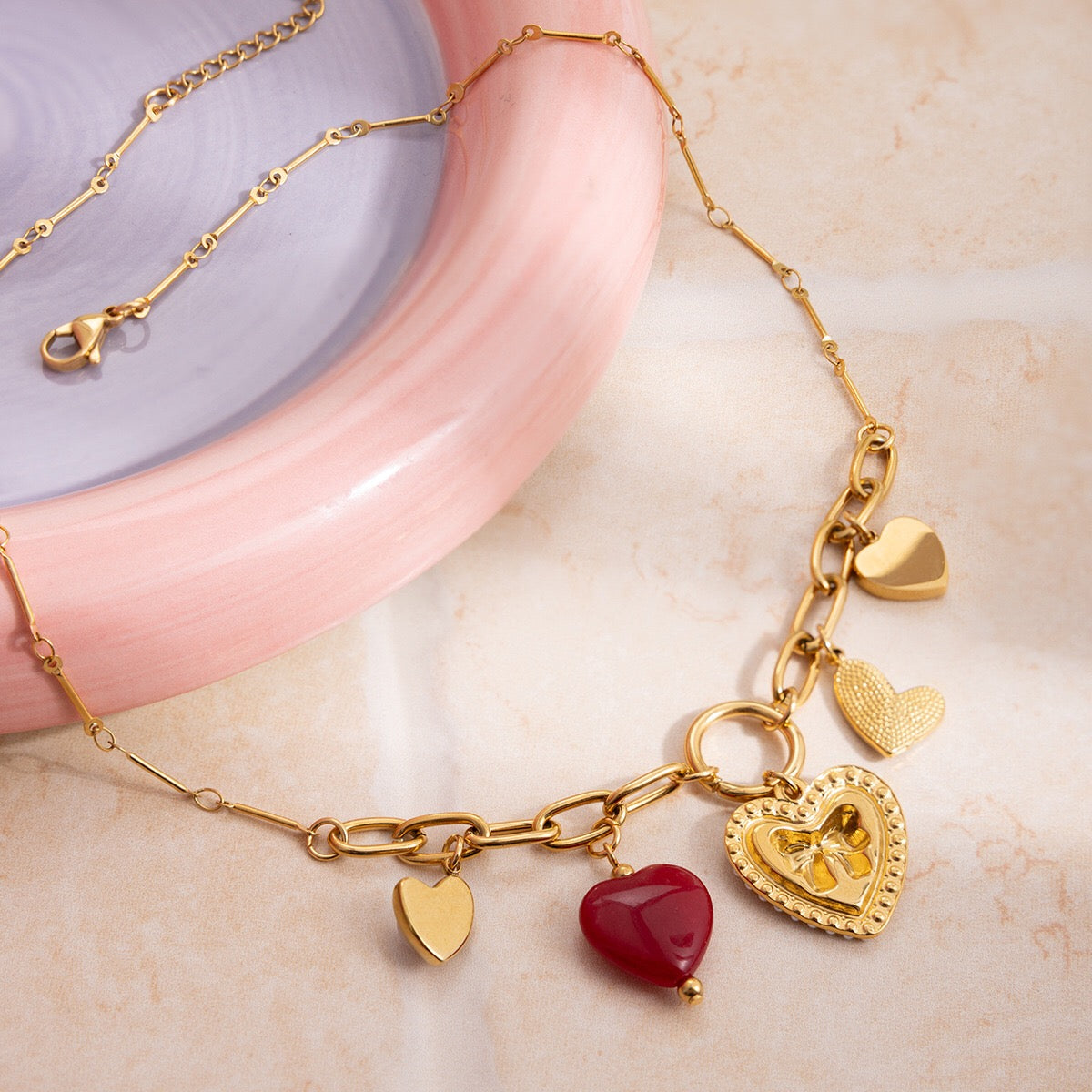 18K Gold Love Rush Red Heart Statement Charm Necklace