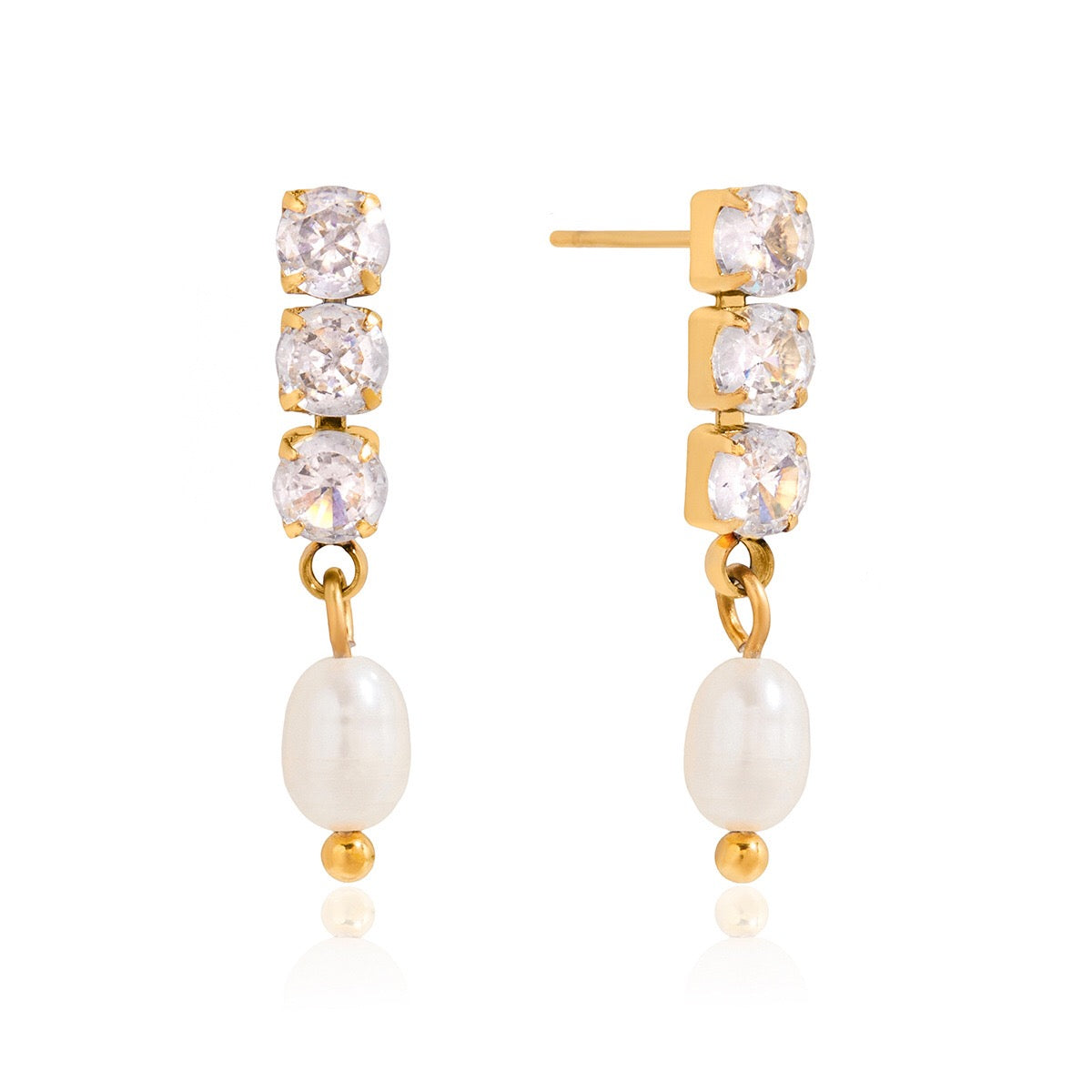18K Gold Eternal Grace Tennis Pearl Stud Dangle Earrings