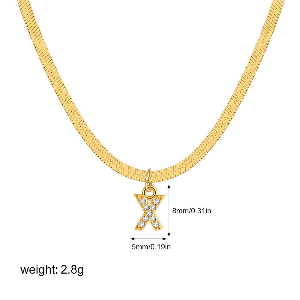 18K Gold Minimalist Glam Herringbone Chain Initial Dainty Necklace