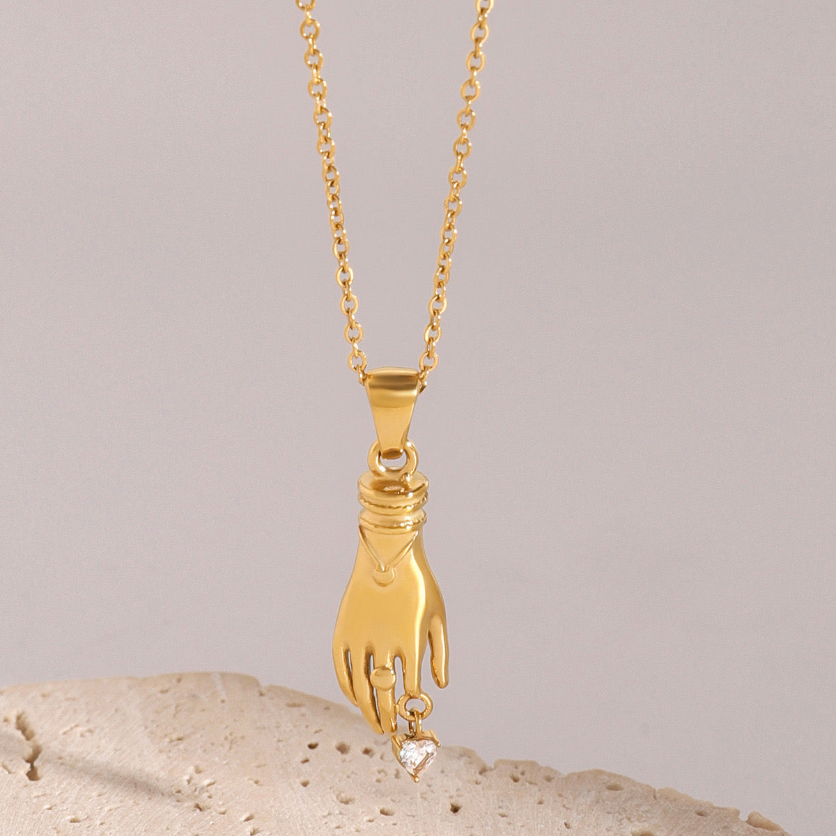 18K Gold Heart in Hand Pendant Necklace