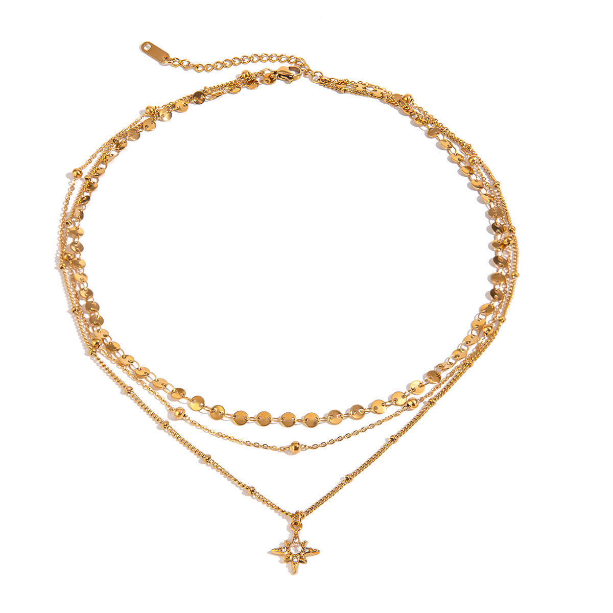 18K Gold Northern Star Pendant Chain Layered Necklace Set