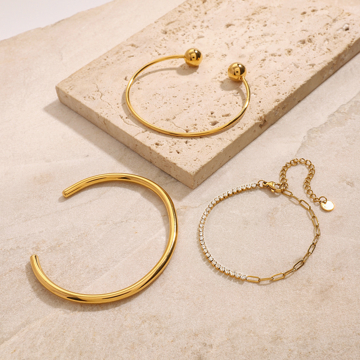 18K Gold Minimalist Paperclip Chain Silm Bangle Tennis Bracelet Stack