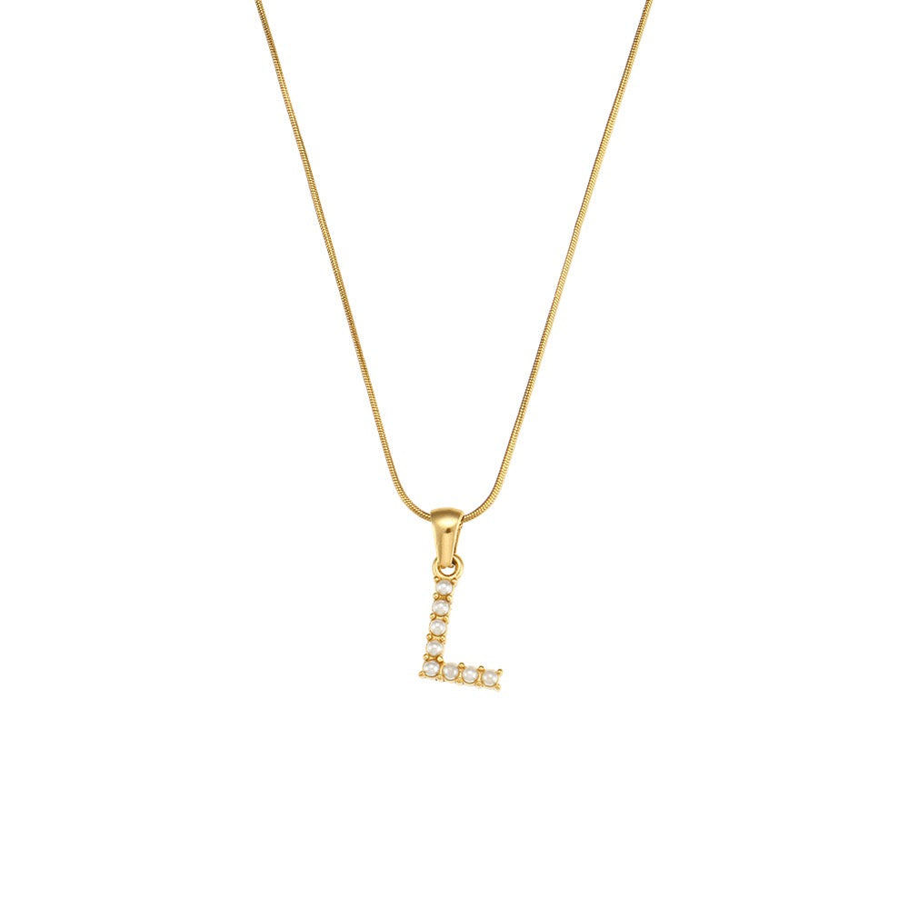 18K Gold Pearl Initial Pendant Necklace