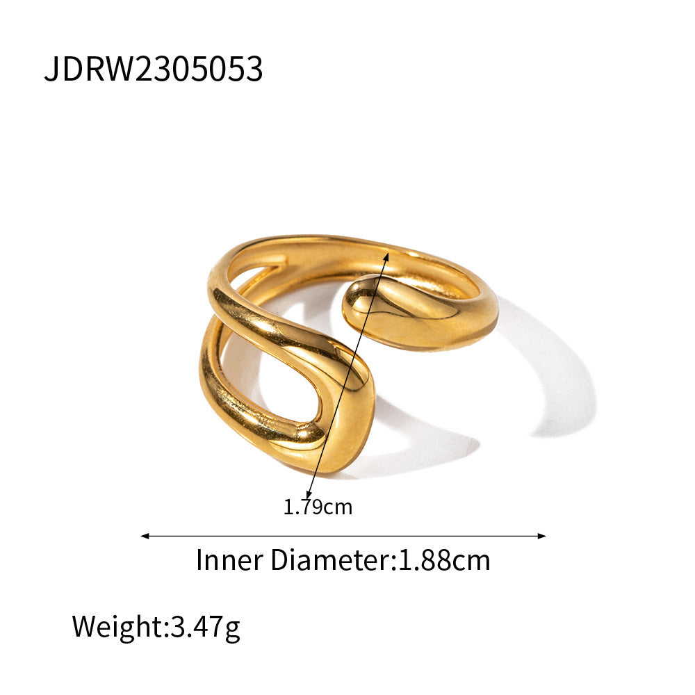 18K Gold Unique Line Cuff Ring
