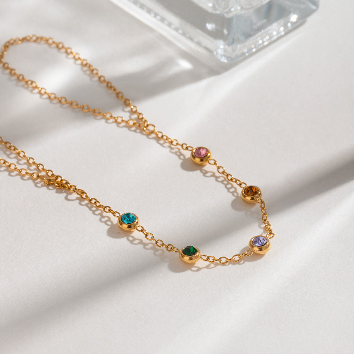 18K Gold Waterproof Rainbow Gem Hand Chain Bracelet