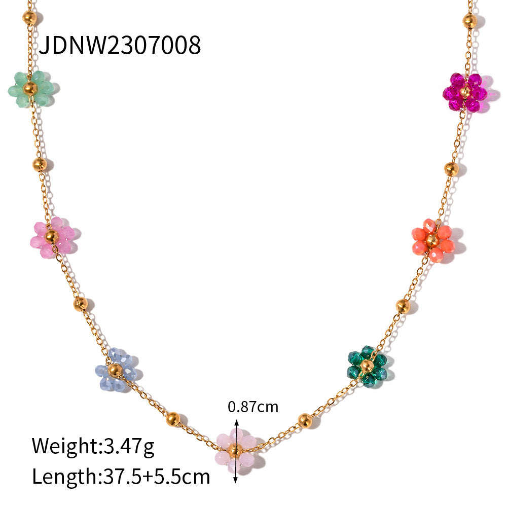 18K Gold Beaded Flower Necklace