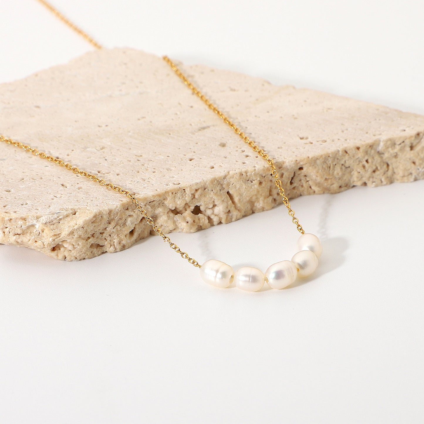 18K Gold Dainty Pearl Chain Necklace