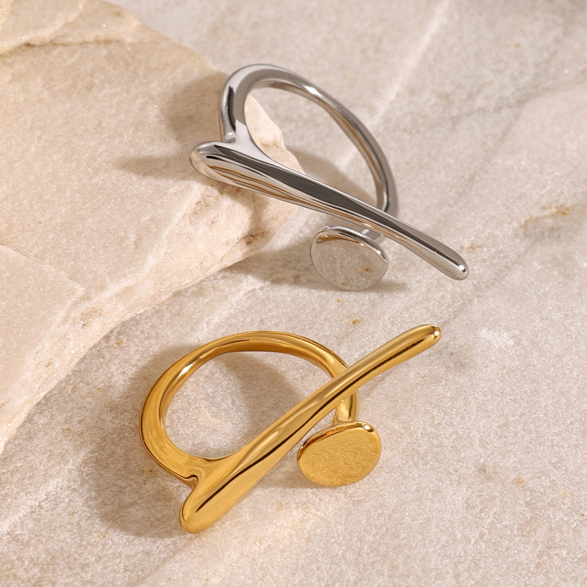 18K Gold Unique Geometric Statement Ring
