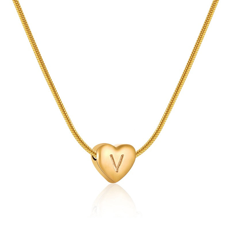 18K Gold Heart Letter Initial Dainty Necklace