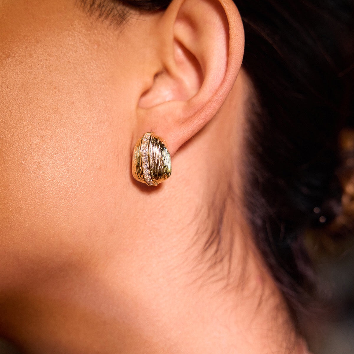 18K Gold Bling Coffee Bean Statement Stud Earrings